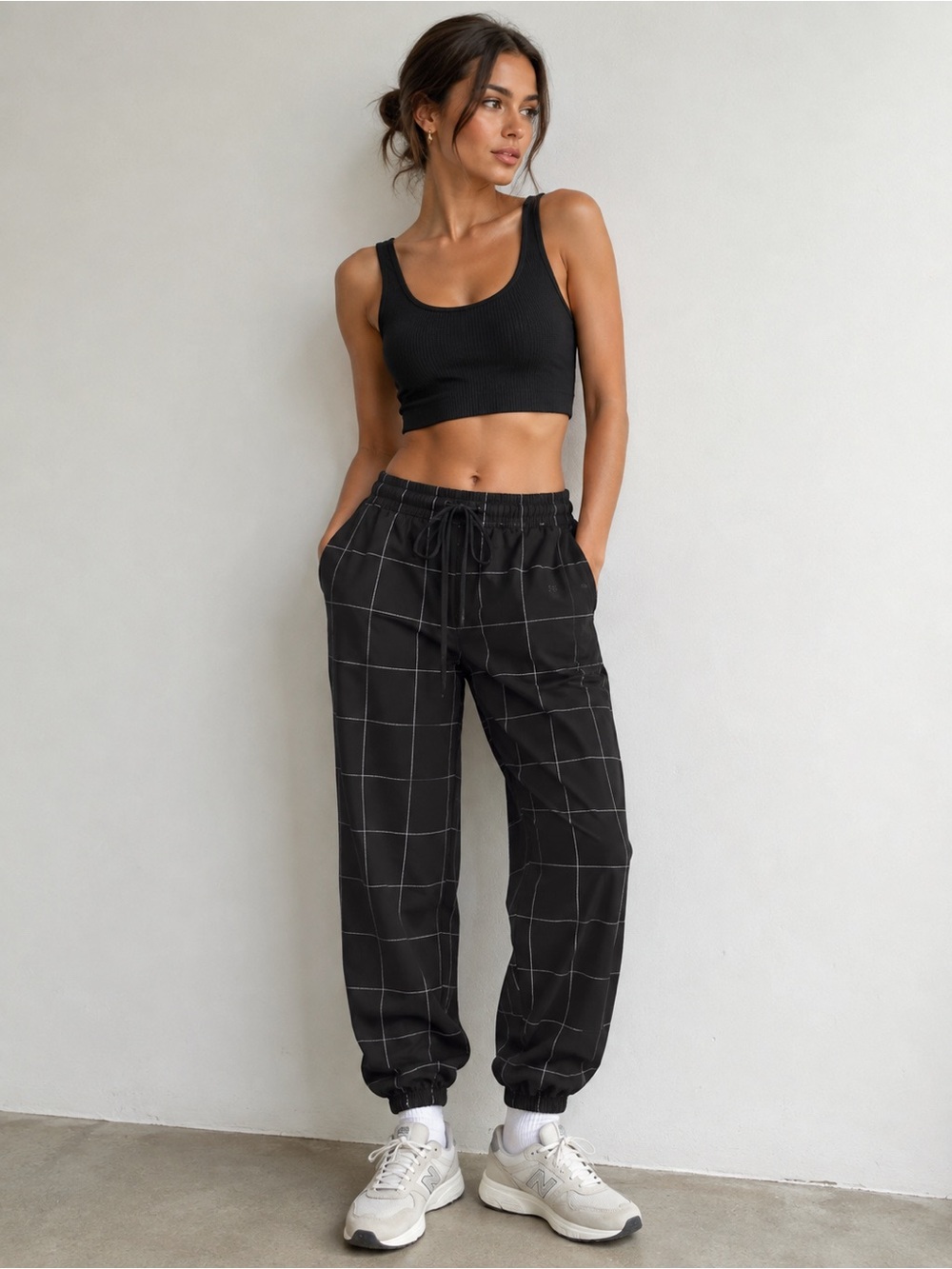 Albion Black Windowpane Track Joggers